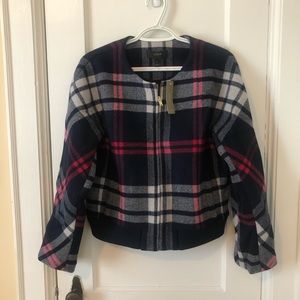 J Crew Plaid Wool Bomber Jacket